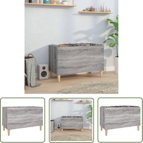 The Living Store Armoire à disques sonoma gris 74,5x38x48 cm bois d'ingénierie - Meuble À Disques - Armoire À Disques - Rangement Vinyl - Étagère Disque - Support Vinyle (1/5)