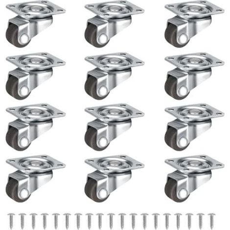 Lot de 12 petites roulettes pivotantes à 360° de 12 mm, silencieuses, pour petits meubles, tables, armoires, chariots, avec vis, marron. (1/5)