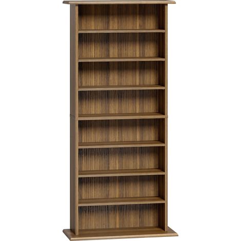 Meuble de rangement pour CD et DVD à 8 compartiments et 6 étagères réglables, capacité maximale de 360 CD / 185 DVD et Blu-ray, finition noyer (1/5)