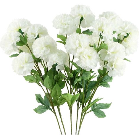 Pack of 6 x 70cm White Artificial Carnation Stem - 24 Flowers (1/5)