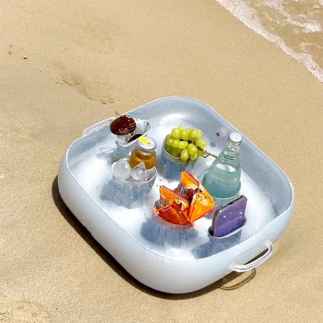 Aufblasbarer Getränkehalter für den Poolbereich, vier große Fächer, schwimmt für Whirlpools und Strandpartys, bietet Platz für Flaschen, Snacks und Handys. (1/2)