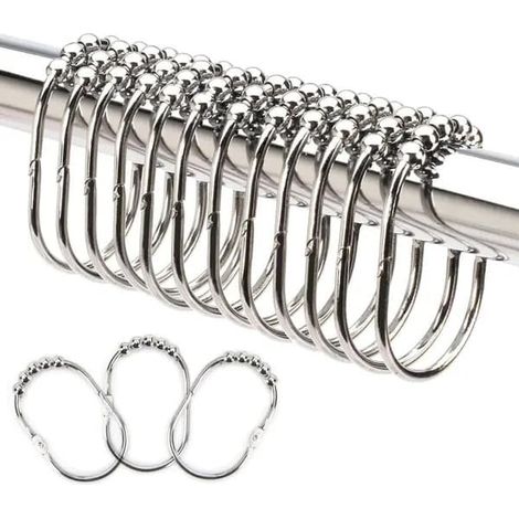 Anneau de rideau de douche, acier inoxydable chromé, modèle à 5 boules, large ouverture, acier inoxydable, lot de 12 (1/5)