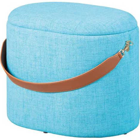 pouf azzurro con contenitore e maniglia in ecopelle, 42x30x36cm (1/5)