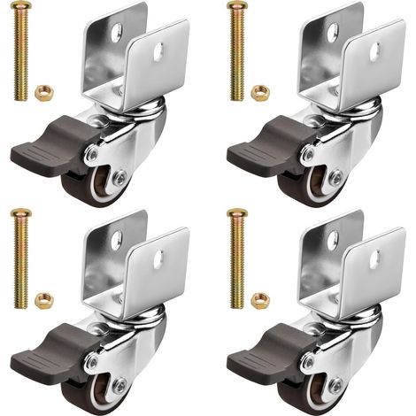 4 Pcs Roulettes Pivotantes Pour Meubles 25mm Roulettes de Support Pour Meubles Pivotantes Roues Pour Meubles de Type U avec Frein, Rotation à 360 Degrés Pour Lit de BéBé, Armoire, Table, Ø 25mm (1/5)