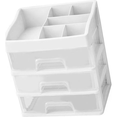 Organiseur de bureau à 3 tiroirs et 4 niveaux, boîte de rangement transparente en plastique pour fournitures de bureau, idéale pour la maison, les dortoirs et le bureau. (1/5)