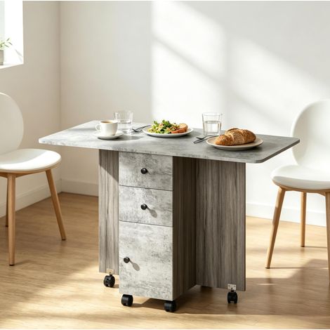 Mesa de comedor plegable ahorradora de espacio con cajones y ruedas 120 x 60 x 76,5 cm gris OKWISH (1/5)