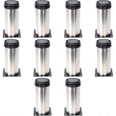 Pieds de meuble réglables en acier inoxydable avec 10 embouts ronds en métal noir et argent (50x50mm), adaptés aux meubles de cuisine. Hauteur personnalisable. (1/5)