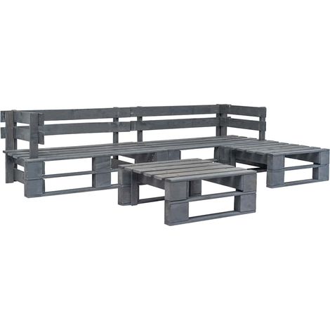 Salon de jardin palette 4 pcs-Lot de 4 Mobilier de jardin-Meuble de jardin Bois Gris (1/3)