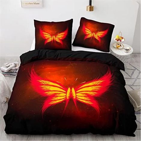 Parure de lit Housse de Couette en Microfibre Taies d'oreillers, 3D Imprimé Sets Housse de Couette Papillon Orange,140x200cm - VAT (1/4)