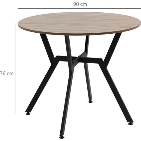Table ronde de salon avec support en forme de X (pour 2 personnes), en bois et acier, 90 cm de diamètre x 76 cm de hauteur, noir et marron. (1/5)