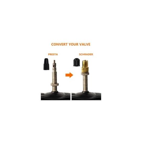 Adaptateur pour valve Presta en laiton (lot de 5 + 10 bouchons) - Convertissez Presta en Schrader pour les vélos, e-bikes, et e-scooters