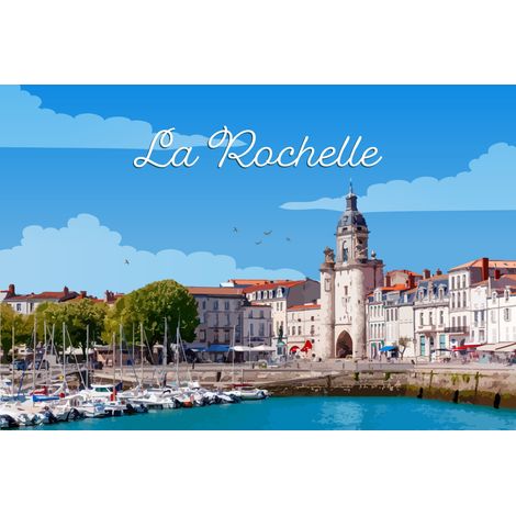 Tableau sur toile illustration La Rochelle 30x45 cm - Impression sur Toile Murale Décorative - Image imprimée en HD sur Toile - Toile sur Châssis en Bois FSC - Fabriqué en France (1/5)