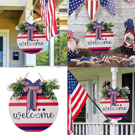 Décorations de porte patriotiques pour le 4 juillet, décorations de bienvenue pour la fête de l'indépendance (1/4)