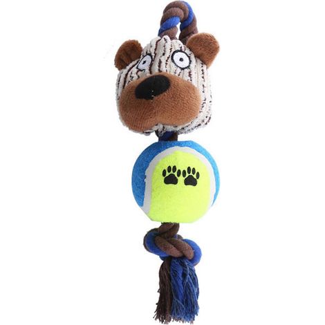 Peluche Jouet pour chien – sonore Animal Head et Rope Knot – pour moyens to grands chiens Tug-of-War et nettoyage des dents – Ours (1/5)