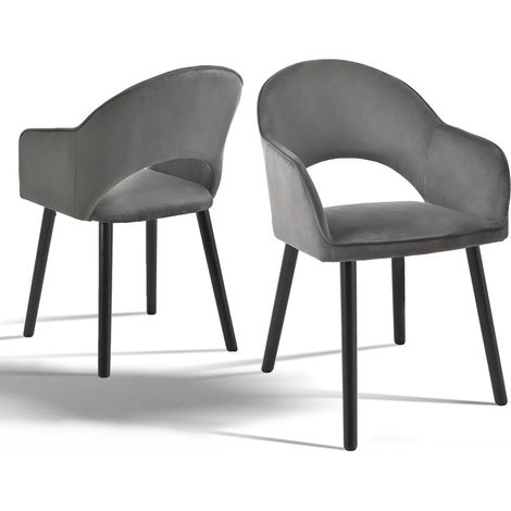 Modern dining chairs with crescent-shaped backrests and ergonomic armrests, combining style and comfort - Set of 2 - Dark grey (1/5)
