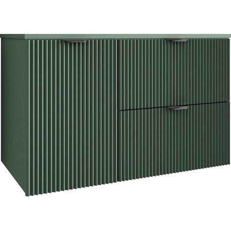 Mobile da bagno con frontale scanalato 100 cm (60+40) con cesto portabiancheria, verde, con maniglia nera, 100 x 47 x 60 cm (1/5)