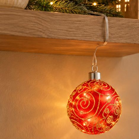 Rote LED-Weihnachtsglaskugel mit Kreisen (1/2)