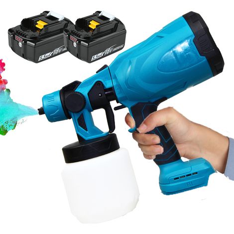 Pulvérisateur de peinture sans fil HVLP Pistolet de pulvérisation électrique 550 W Pistolet à peinture de clôture à main, + 2 batteries 5,5 A (sans chargeur), compatible avec le chargeur Makita