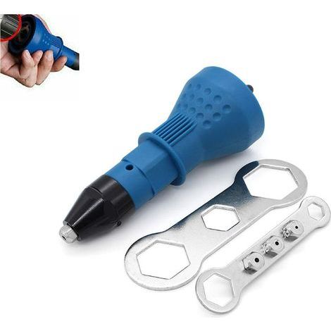 SJLERST Pince à riveter électrique pour perceuse sans fil électrique riveteuse riveteuse adaptateur pistolet à riveter sans fil kit d'outils de rivetage adaptateur de perceuse accessoire,blue