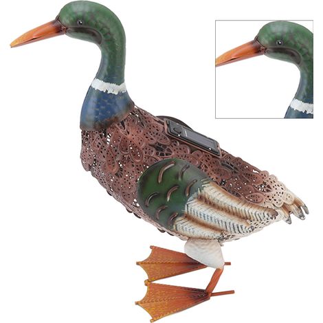 Lot en fer peint décoratif canard solaire LED pour jardin extérieur, avec batterie intégrée, taille XL. (1/5)
