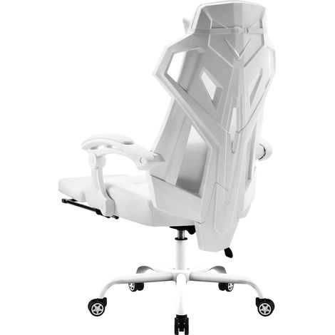 GTPLAYER Chaise de Bureau Ergonomique Chaise Gaming Style Technologique avec Accoudoir Synchronisé Hauteur Réglable Dossier Claire-Voie Blanc