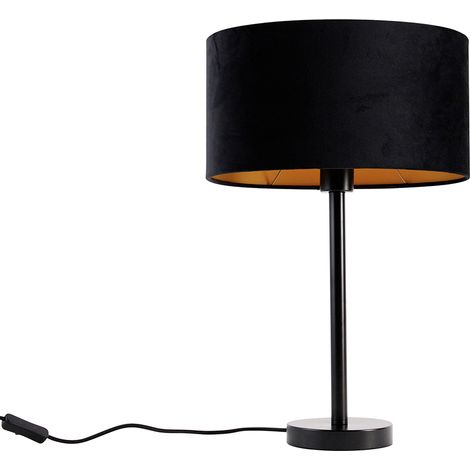 Table Lamp Black with Oval Velvet Shade Black 35cm - Simplo