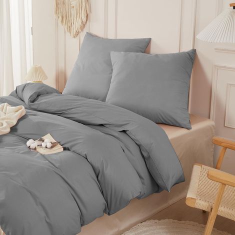 Bettwäsche-Set 200x220 cm 3-teilig aus 100% Baumwolle, Grau, Leinen-Optik