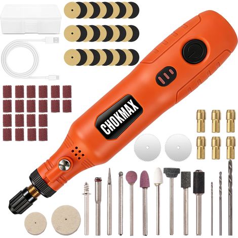 Outil rotatif sans fil, kit de meuleuse à 3 vitesses avec éclairage avant et 72 accessoires, outil de type C rechargeable pour le nettoyage, le ponçage, le polissage, le perçage et les petits travaux (1/5)