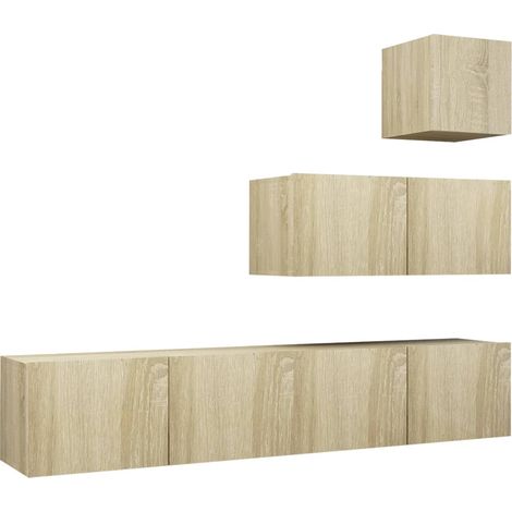 Conjunto de muebles mueble aparador TV televisión salón dormitorio salón 4 piezas roble Sonoma madera contrachapada marrón 020024802