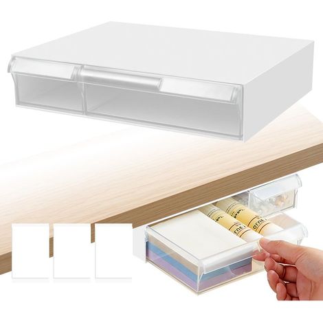 Cassetto sottopensile - Cassetto sottopensile - Cassetto autoadesivo sottoscrivania - Cassetto nascosto sottoscrivania - Cassetto trasparente sottopensile con 2 scomparti per scrivania (1/5)
