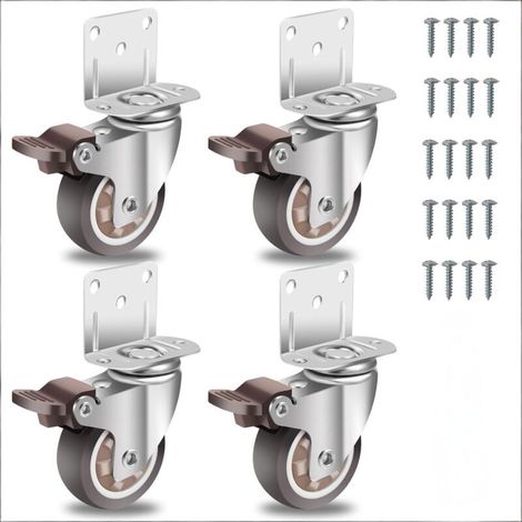 50mm Roulettes pour Meubles avec 4 Frein, Plaque de Montage en L, Roulette Charge Lourde Jusqu'à 108KG, Caoutchouc pour Tous Les Sols, Meuble, Étagères,Coffres à Jouets,lot de 4 (1/4)