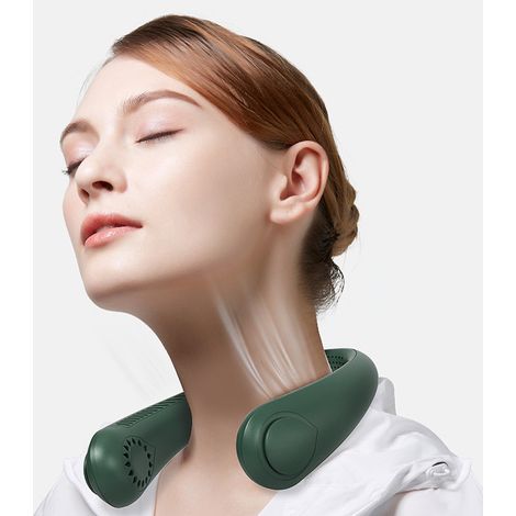 Ventilateur de cou silencieux et compact USB, sans pales, sans balais, en silicone blanc, style transfrontalier, idéal pour les sports de plein air. (1/2)