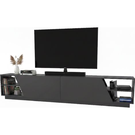 Dmora - Mobile porta TV Nyx, Credenza da soggiorno, Armadio basso per TV, Base parete attrezzata, 240x37h47 cm, Antracite, con imballo rinforzato, con imballo rinforzato