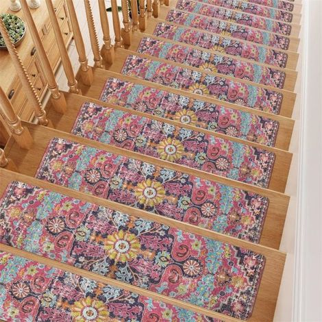 Tapis d'escalier antidérapants et amovibles 20 x 76 cm (lot de 4) - Protection optimale pour les marches d'escalier - Convient aux enfants, aux personnes âgées et aux animaux domestiques - Noir et gri (1/4)