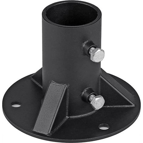 Plaque de base de poteau de clôture en acier robuste avec bride de sol ronde en métal, support de montage noir pour support de balustrade, poteau de lampe ou boîte aux lettres (52 mm)