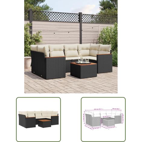 The Living Store 7-tlg. Garten-Sofagarnitur mit Kissen Schwarz Poly Rattan - Gartenmöbel Set - Esstisch - Lounge Möbel - Outdoor Sofa - Rattan Gartenmöbel (1/3)