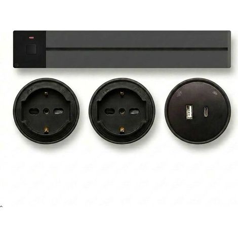 gloca Presa a Binario da Parete 25A 110-240V 6250W  Multi Presa Elettrica Scorrevoli con 2 Schuko e 1 USB-A+C 12W  Binario Modulare Cucina Ufficio (Nero Opaco, 50 cm) (1/4)