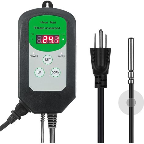 Digitaler Heizmatten-Temperaturregler (EMV-zertifiziert) für Samenkeimung, Reptilien- und Gewächshauszucht-Inkubation, 42 °F bis 108 °F/ 5 °C bis 40 °C, 1000 W