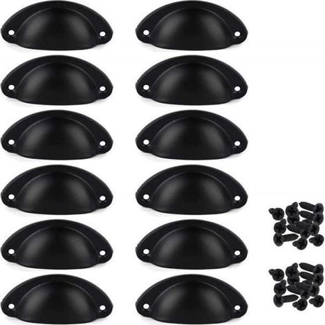 12 Pcs Porte Tiroir Armoire Fer Coquille Coupe Demi-Cercle PoignÉE Bouton De Traction Avec Vis 8.1cm X 3.2cm (Noir) (1/4)