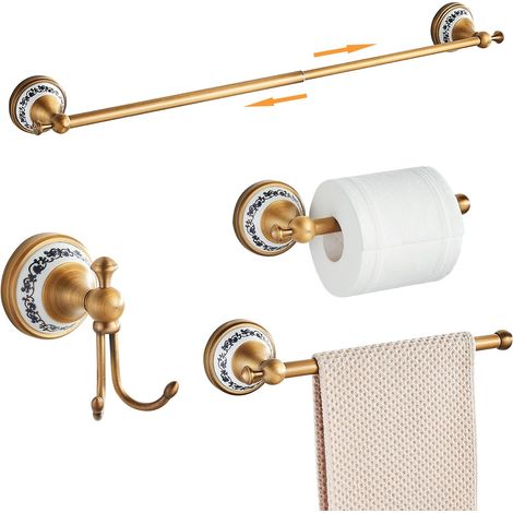Ensemble d'accessoires de Salle de Bain en Bronze Antique, Porte-Serviettes réglable, Porte-Papier Toilette, Porte-Serviettes, Crochets, Accessoires de Salle de Bain dorés (1/5)