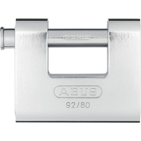 Cadenas Monobloc 92/80 - Cadenas en laiton avec gaine en acier - pour distributeurs automatiques, grilles roulantes, etc. - avec goujon épais - niveau de sécurité 8 - argent (1/2)