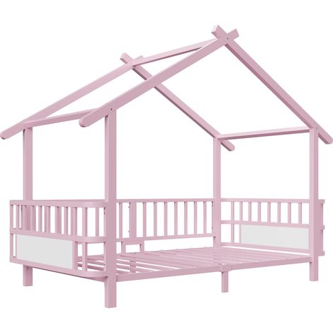 Letto bambino in metallo a forma di casa 90 x 200 cm con barriera di sicurezza rosa HOMVRA (1/5)