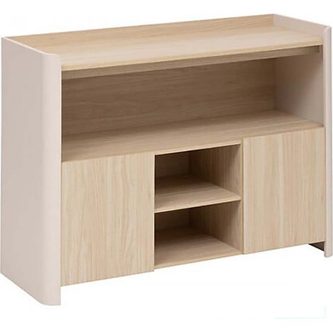 Buffet meuble de rangement avec 1 étagère, 2 placards et 2 niches, Coloris chêne/ivoire - Longueur 110 x Profondeur 40 x Hauteur 80 cm (1/5)