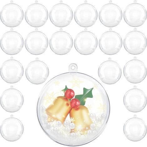 Lot de 20 pcs Boules de Noël Transparente à Remplir en Plastique Suspension pour Christmas Noël Anniversaire Mariage Enfants Cadeaux Fête Décorations (20pcs8cm) (1/5)