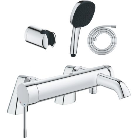 Conjunto mezclador mecánico para bañera/ducha GROHE Essence + teleducha cuadrada de 2 chorros + manguera + soporte