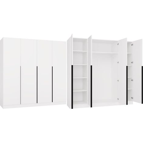 Grande armadio guardaroba con 4 ante e maniglie per camera da letto e ufficio, Bianco, 200 x 56,5 x 200 cm (1/5)