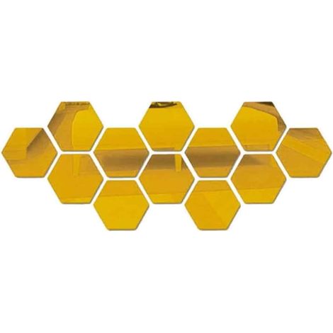 Lot de stickers miroir hexagonaux, autocollants muraux décoratifs argent or arc-en-ciel, adhésifs imperméables pour salle de bain salon (1/5)