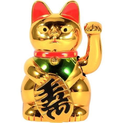 Chat Maneki Neko Doré Décoration Feng Shui Porte-Bonheur en Plastique ABS avec Patte Levée Automatique pour Intérieur et Bureau (1/5)