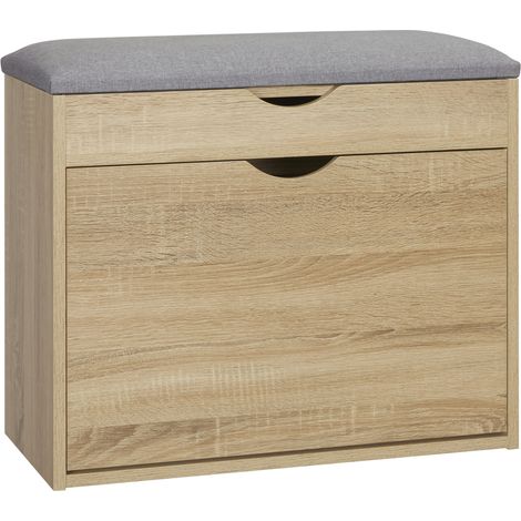 Stylish Shoe Storage Bench with Cushion for 4 Pairs,Flip-top Cabinet and Hidden Compartment for Entryway Organization