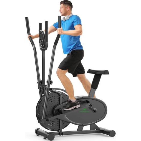Vélo elliptique domestique 2-en-1, avec siège de repos, entraînement sans effort, mesure de la fréquence cardiaque, écran LCD, entraînement cardiovasculaire, noir (1/5)